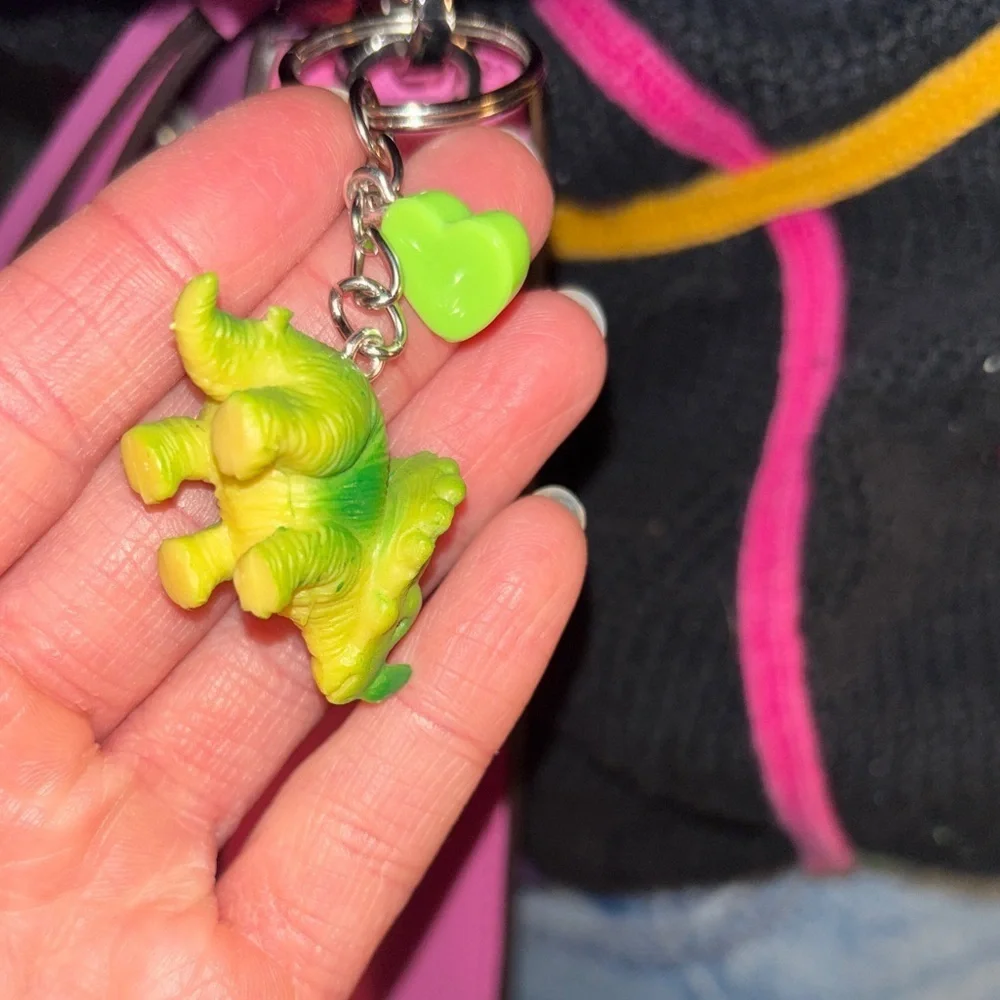 Green Dinosaur Keychain Purse Charm with Heart Accent